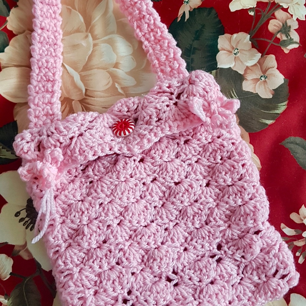 Hand Crocheted Baby Pink Satchel Handbag